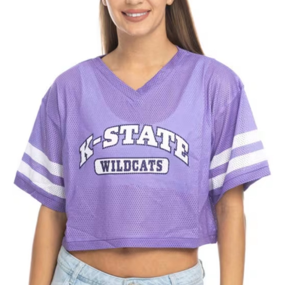 K-State Wildcats Mesh Crop Top Jersey - Purple & White - Size Large